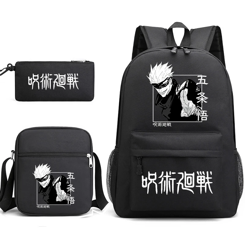 Anime Jujutsu Kaisen Shoulder Bag Backpack Pencil Case Set 3Pcs Lightweight Bookbag for Kids Teens