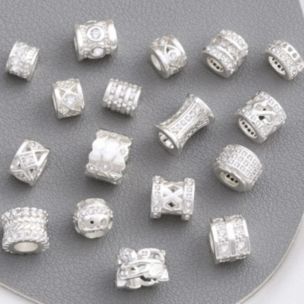 

Wrap Silver Micro-inlaid Zircon Barrel Beads Large Hole Wheel Beads Bead Spacer Passepartout Handmade DIY Beading Accessories