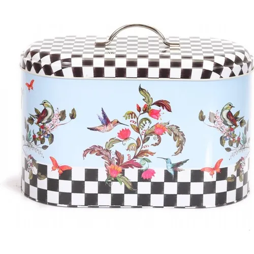 House Flower Bird Pattern Metal Bread Cart 11 lt-Multicolour