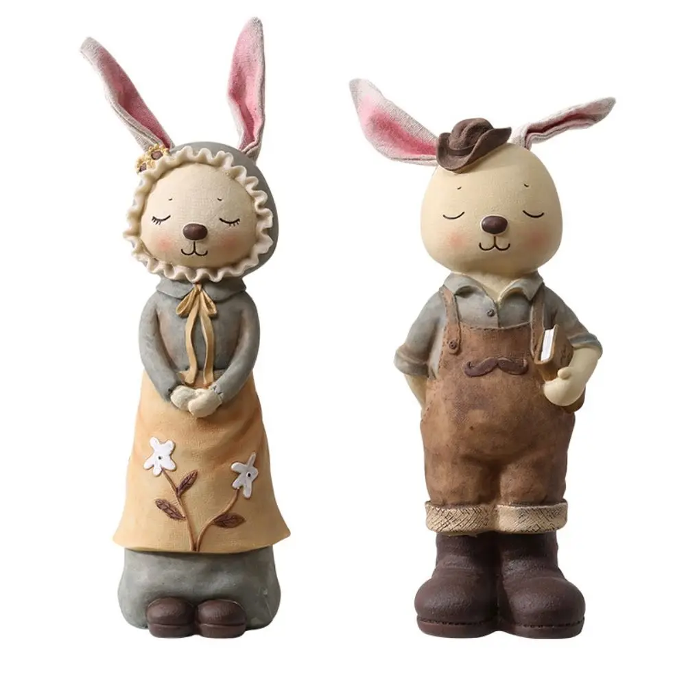 Mini Easter Bunny Statue Cute Resin Crafts Mini Rabbit Figurine European Pastoral Rabbit Desktop Ornament Bookshelf Cabinet