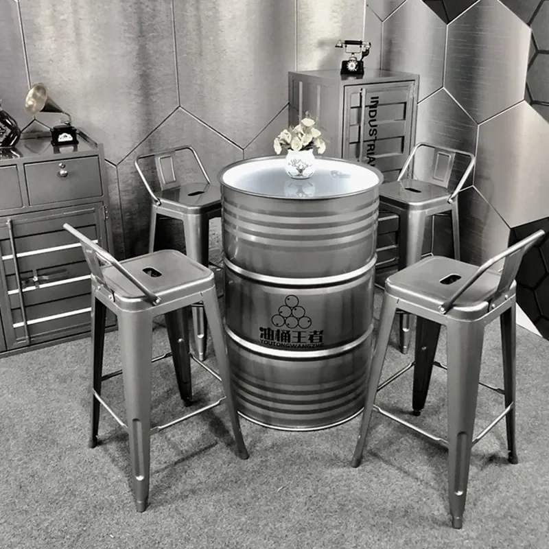 for-industrial-style-oil-drum-bar-table-and-chair-set-outdoor-wrought-iron-high-table-and-chairs-for-milk-tea-shop-commercial