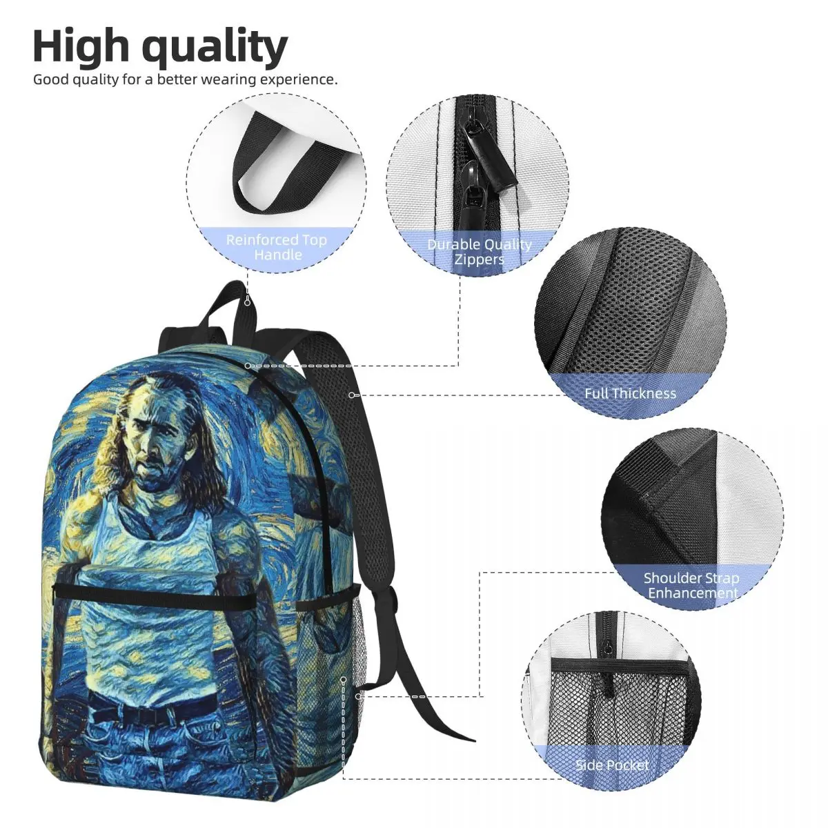 Nicolas Cage Stage Backpack Daypack Large Capacity Children BookBag School Bag Shoulder Bags for Men Women