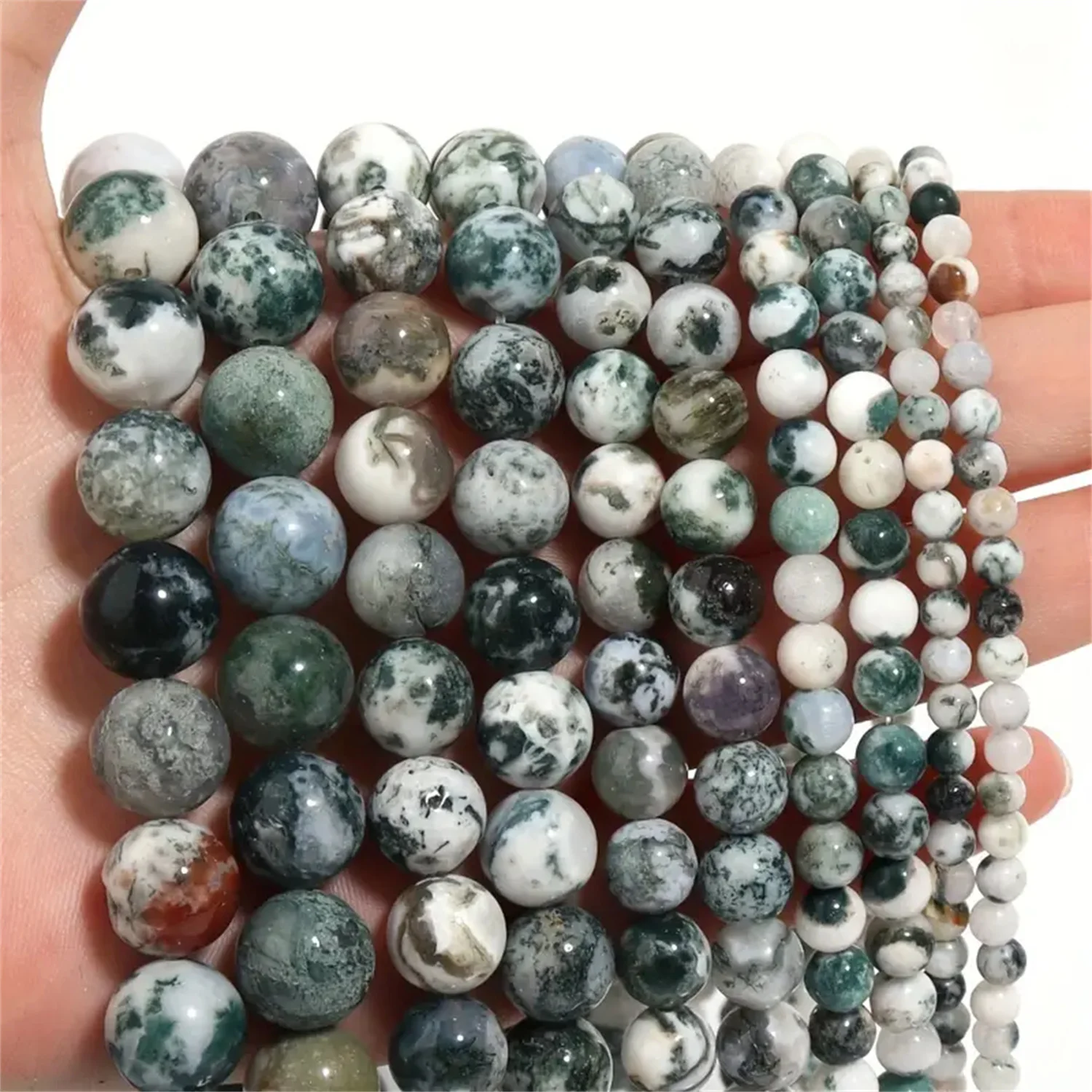 Natural Stone Moss Tree Agates Round Beads For Jewelry Making Strand 15\