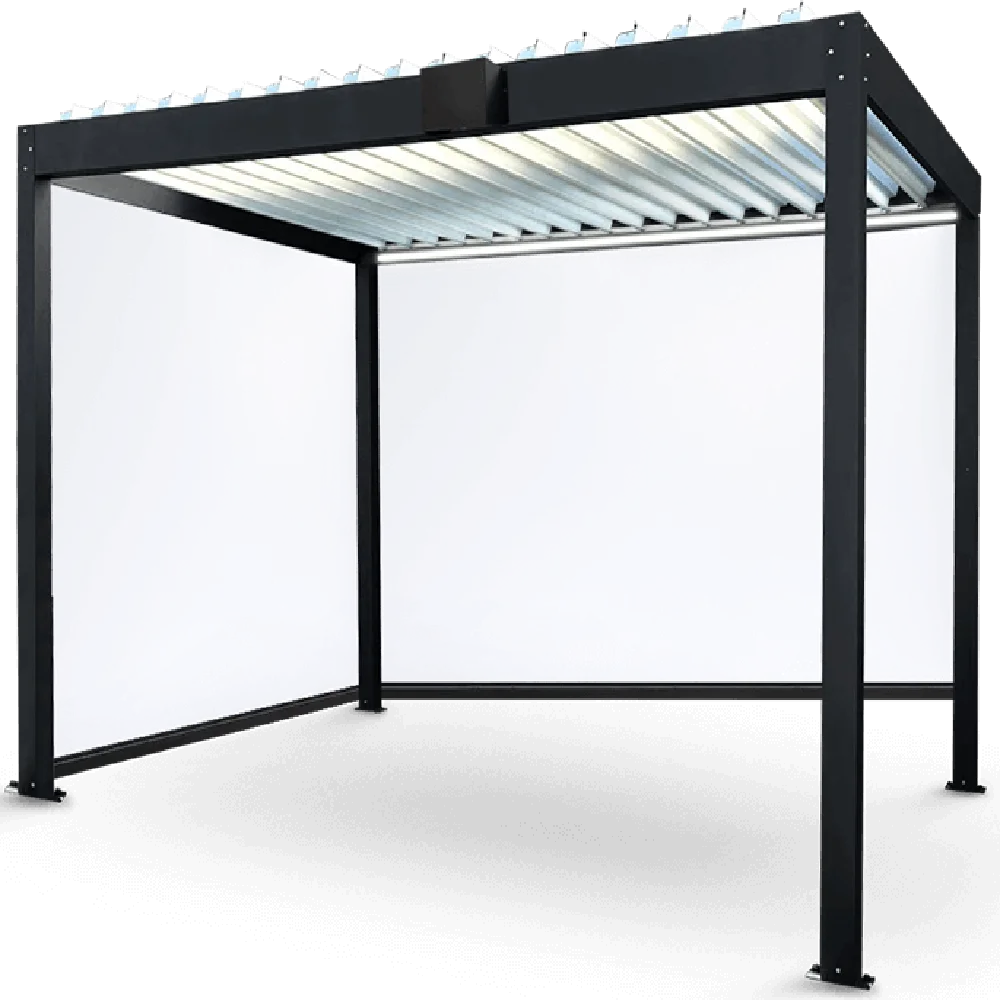 Modern Aluminum Outdoor Gazebo with Folding Glass Doors and Fixed Screen Panels – Perfect for Terrace, Garden, or Courtyard
