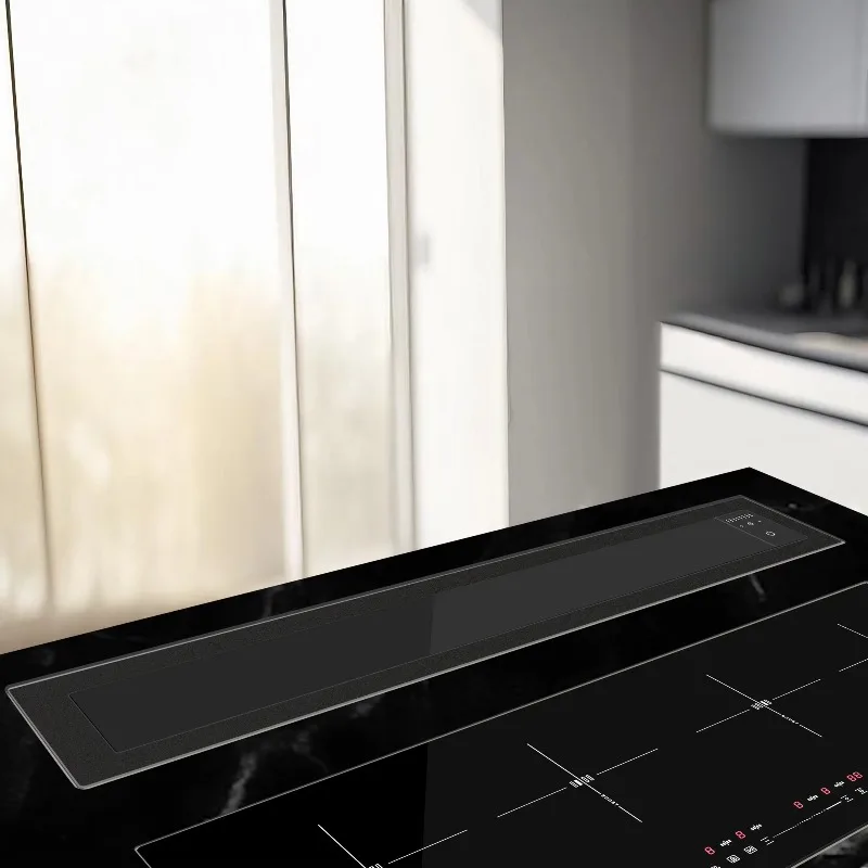 2025 New Design Slim Line Glass Downdraft Cooker Hood Island Vented Air Down Air for House-hold and Hotel Use