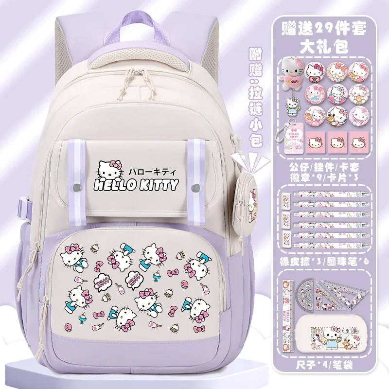 Sanrio New Hello Kitty Student Schoolbag Large Capacity Children's Cartoon Lightweight Spine-Protective Backpack