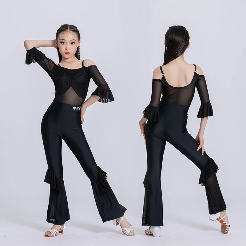 customized Latin dance suit women's trumpet pants top children's competition Latin performance training suit set