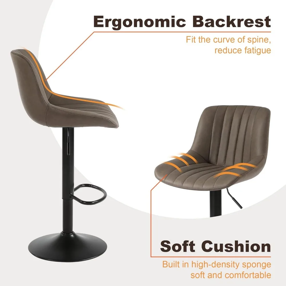 Coppia di sgabelli da bar girevoli ad altezza bancone con sedili e schienali regolabili in ecopelle, design moderno