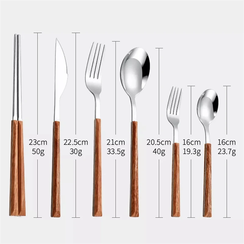 Luxury Tableware Set Korean Stainless Steel Dinnerware Set High Quality Chopsticks Knife Fork Spoon Set Wood Handle Cutlery Set