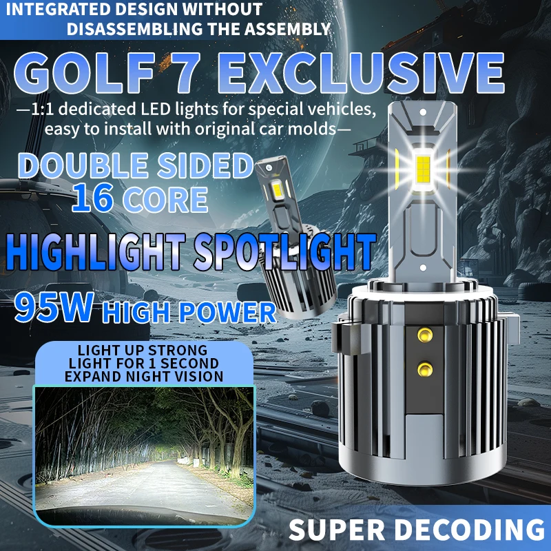 2Pcs Canbus Error Free Led H7 Headlights Low Beam CSP Chips for VW Golf 6 Golf 7 Passat Touran Tiguan T- ROC 95W 15800LM 6000K