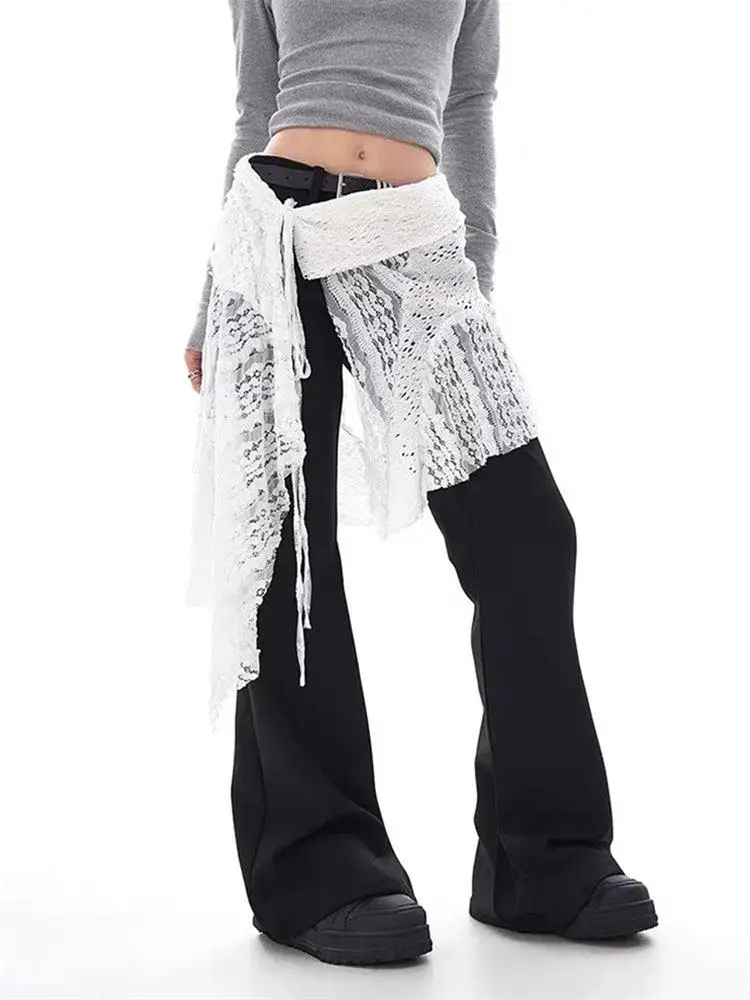 

Spring Season Ladies High Waist Asymmetrical Hollow out Lace Trim Skirt Korean Sle Commute Casual Faion plus Size