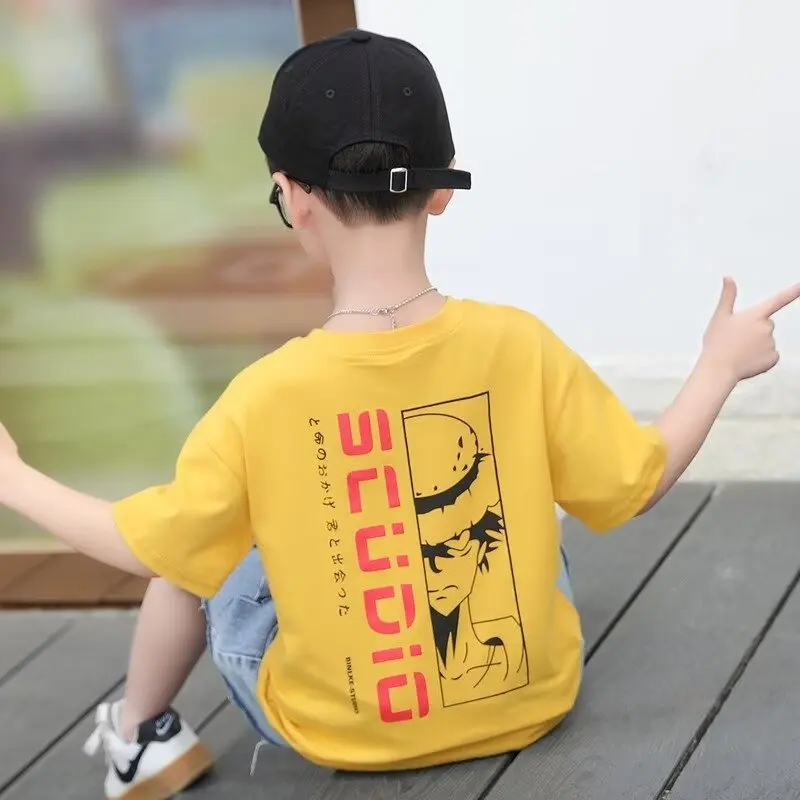 Japanese Cartoon Printed Boys T-shirt High Quality Loose Comfortable Cotton Boys Girls Tees  Sweat Wicking Breathable Sports Top