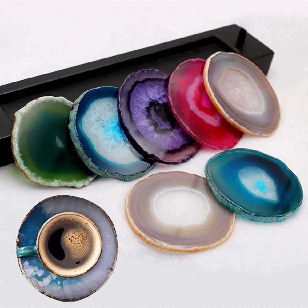 Round Resin Agate Stone Nail Art Palette Polished Dyed Coaster Compact Stone Natural Agate Sliced Coaster Desktop Decoration