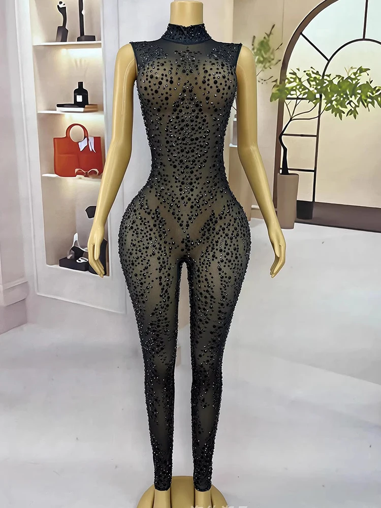 Alta calidad estampado en caliente Sexy ver a través de malla mono elástico 2025 nueva moda ropa de mujer personalizada