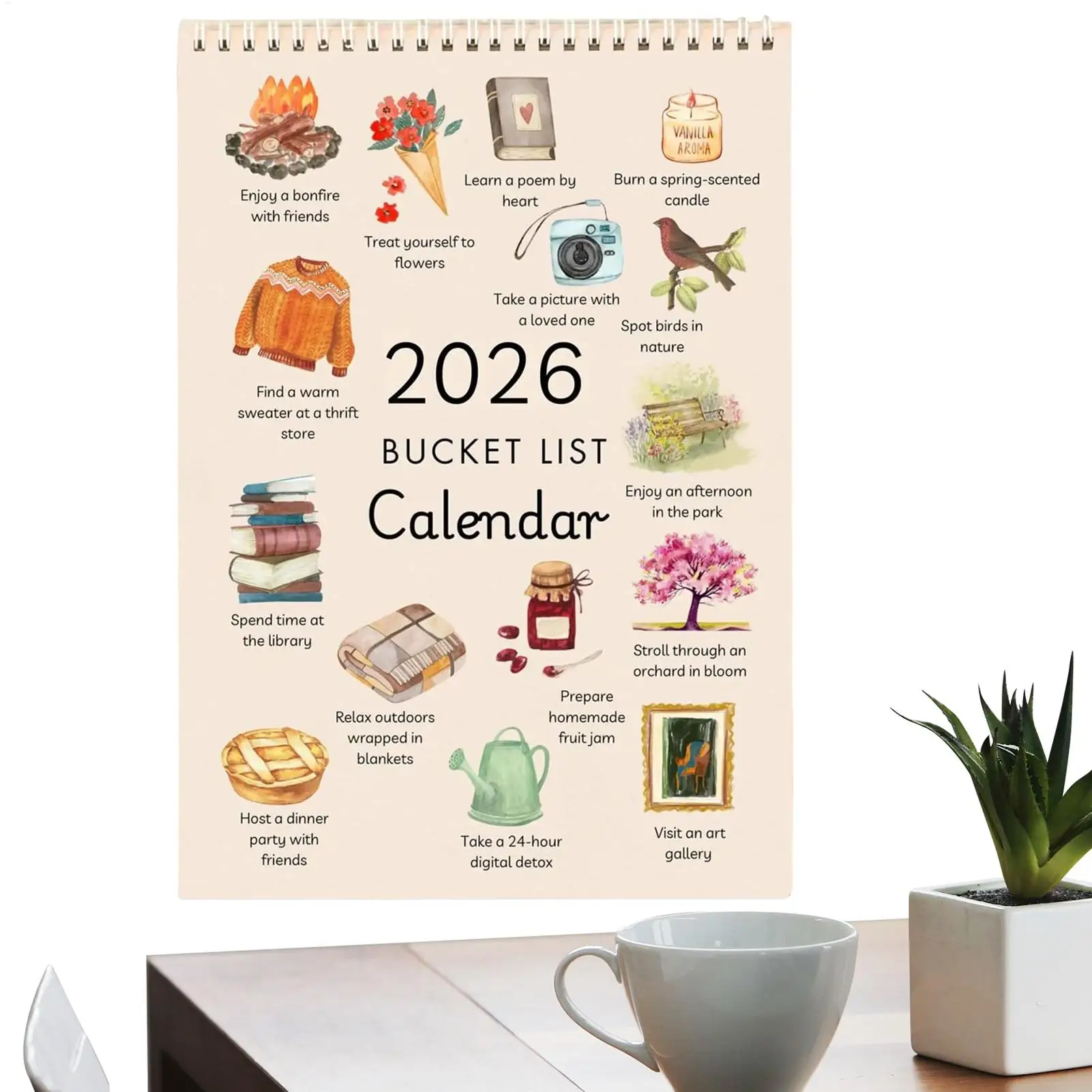 Colorful 2026 Wall Calendar Simple Style Bucket List Calendar Notes Planning Cartoon Pattern Wishing List Desktop Calendar Gifts