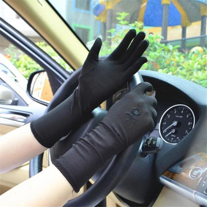 Lady Medium-long Thin Elastic Etiquette Gloves Summer Women Sunscreen Embroidered Gloves Driving Car Accessories