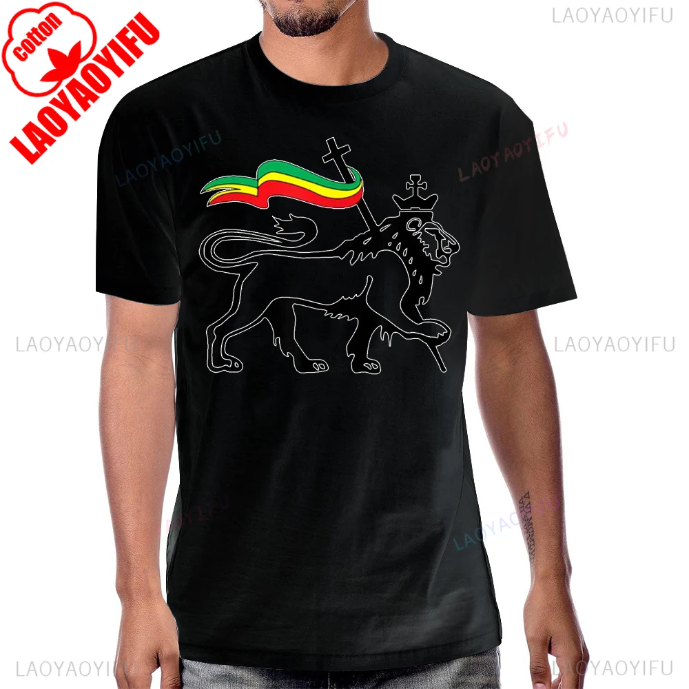Hot Sale Vintage Rasta Lion of Judah Flag Graphic Rastafarian Reggae Lion and Christian T-Shirt Harajuku Hip Hop Casual Man Tees