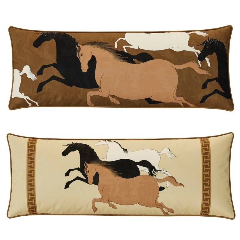 Long Pillows Running Horse Cushion 35x100CM Luxury Retro Chinese Decorative Pillow For Sofa Chair Bedding Home Decorations