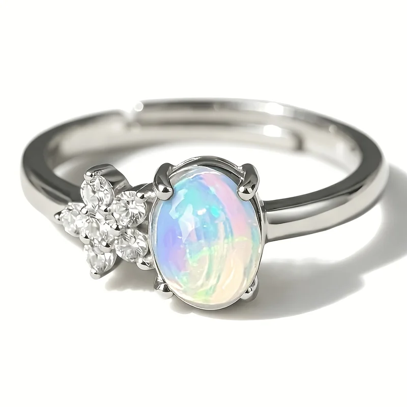 1 Pce 46mm Natural Opal Ring S925 Sterling Silver Ring| Play-of-Color | Preppy | Christmas, Black Friday, Thanksgiving gifts