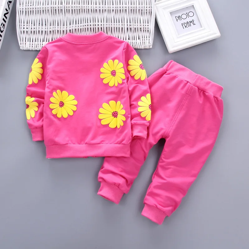 Autumn Baby Girls Clothing Sets Fashion Flowers Cotton Coat + Top + Pants 3pcs Little Princess Suits Birthday Gift Kids Clothes