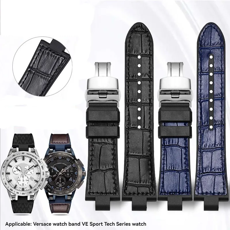 For Watch Strap Men's Fluororubber Patch VE Sport Tech VERB00118 218 Leather + Rubber Bottom Raised Bracelet Watchband
