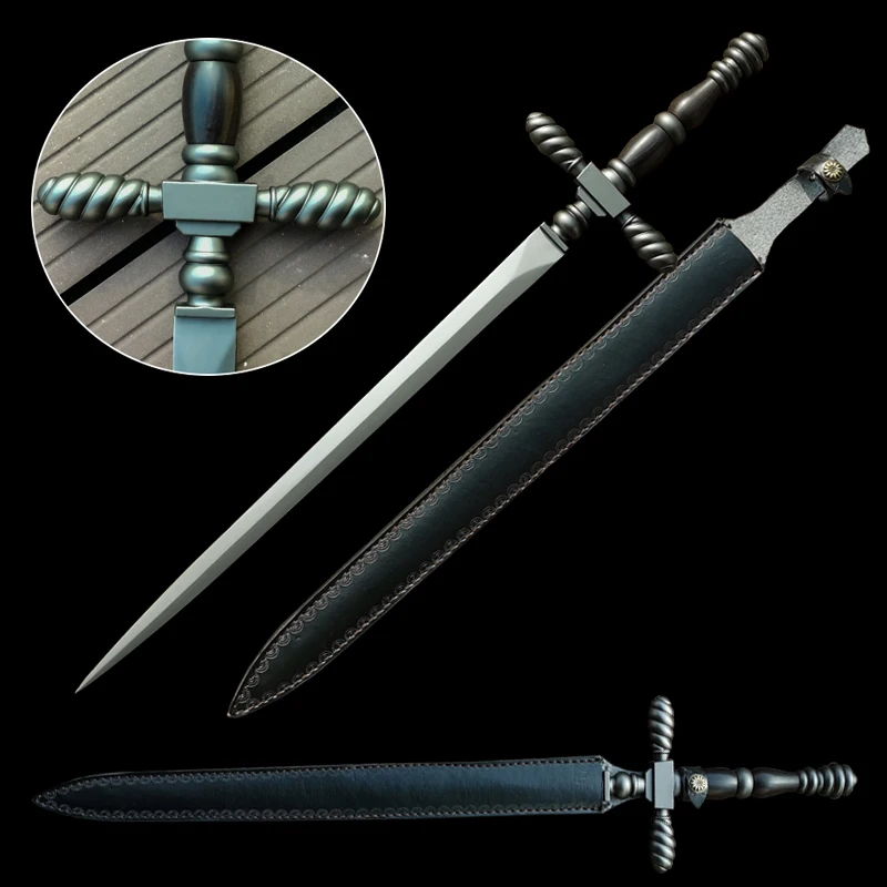 

Replica Western Sword Handmade Spring Steel Blade Ebony Handle PU Sheath Ready For Training Chinese Swords