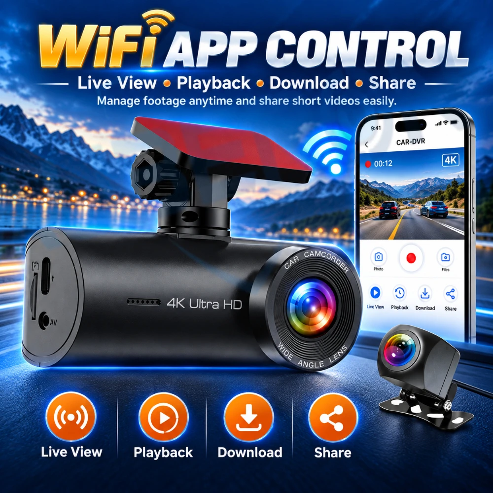 Dash Camera 4K Front Rear1080P WiFi APP Control Car Video Recorder GPS Tracking Dual Lens Driving Recorder Night Vision G-Sensor