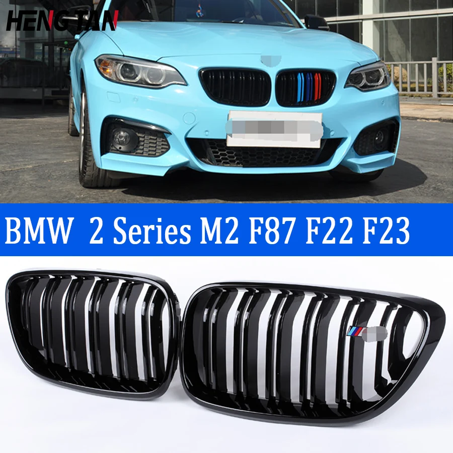 For BMW 2 Series F22 F23 M2 F87 M 220i 230i 2013-2019 Car Styling ABS Bright Black Front Middle Grille Frame Grill Mesh Cover