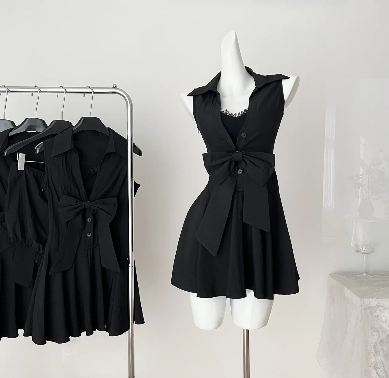 

Summer Women Office Lady Mini Dress Frock Party Shoujo French Vintage Old Money Sleeveless One-Piece Birthday 2000s A-line New