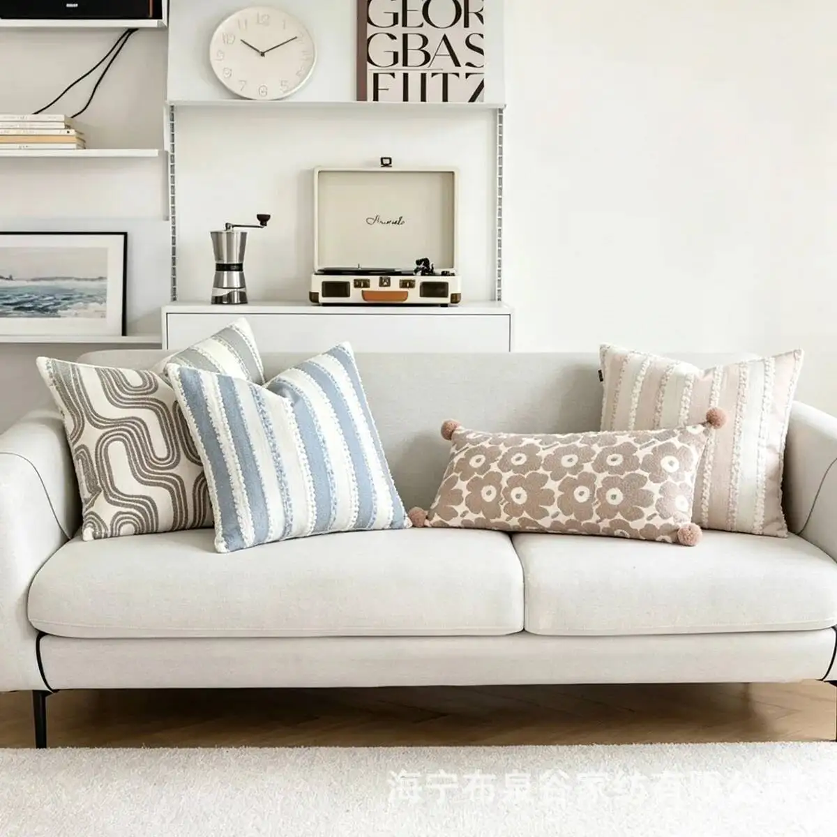 Gestreifter Plüsch-Kissenbezug im modernen minimalistischen Stil, Baumwolle und Leinen, weicher Boho-Nordic-Dekokissenbezug für Sofa, Bett, Heimdekoration – Detail 3