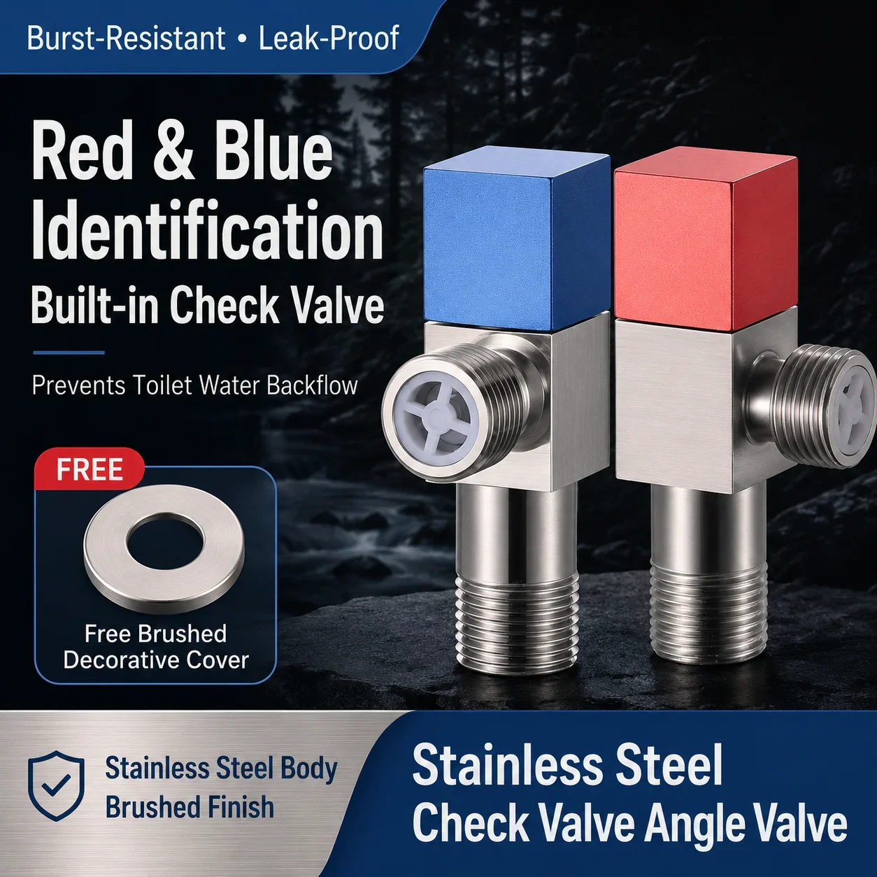 304 Stainless Steel Angle Valve Check Valve G1/2 Square Cold Hot Water Control Switch Toilet Water Heater