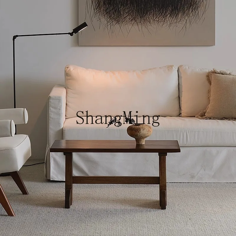 

CL new Chinese retro sofa edge few corners rectangular horseshoe wood wabi sandy wind bed and breakfast furniture