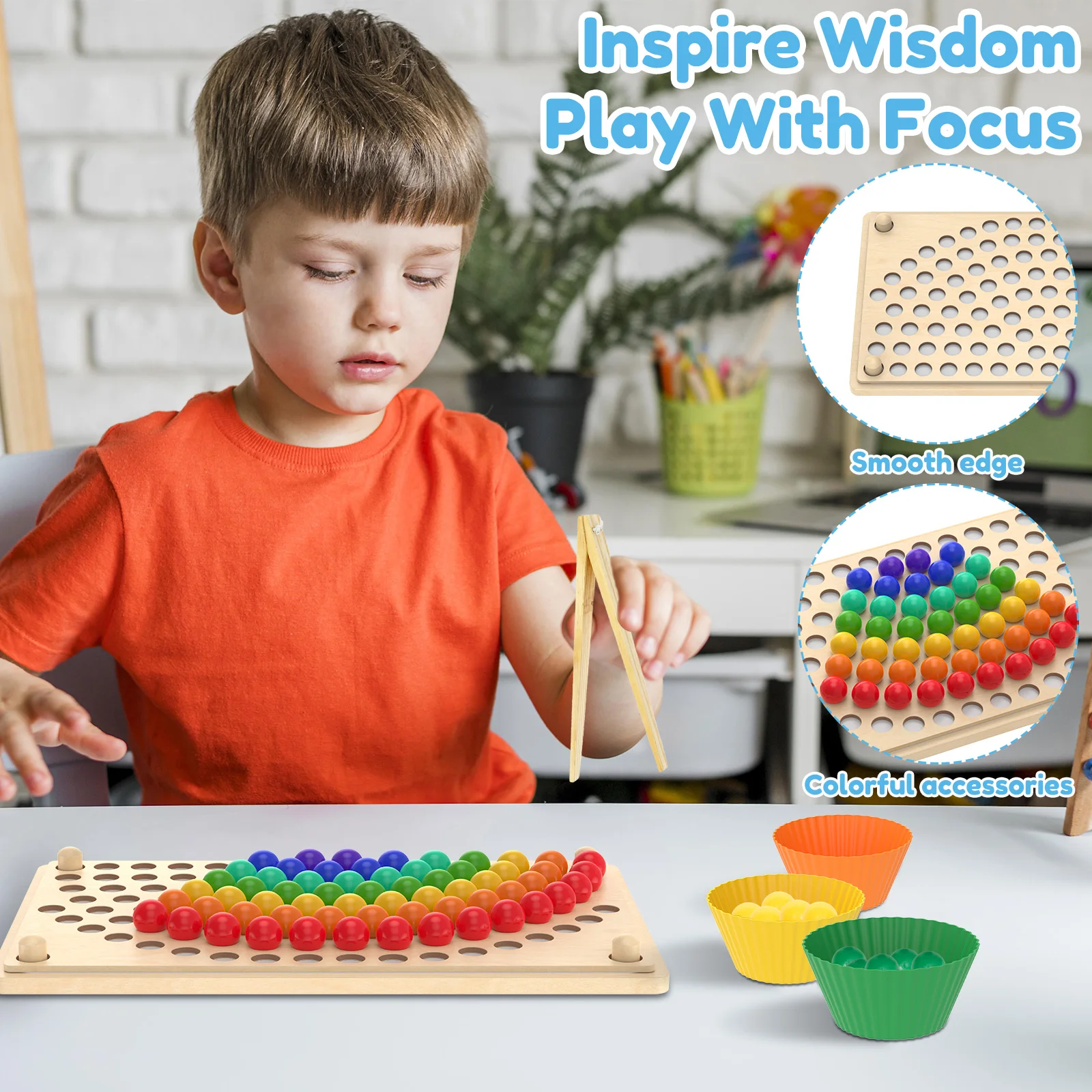 لعبة الخرز الخشبية لعبة التعليم المبكر لعبة مونتيسوري تصنيف الألوان مشبك التعلم لمرحلة ما قبل المدرسة لعبة معركة الخرزة للأطفال