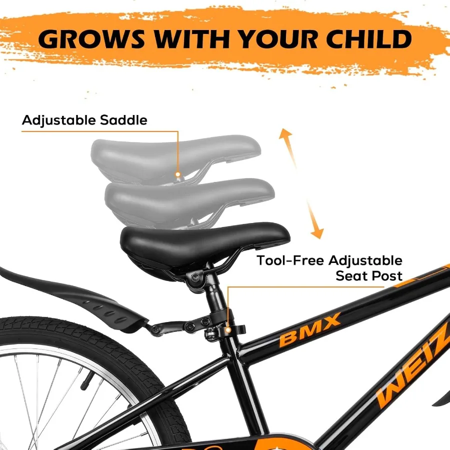16 20-Zoll-Fahrräder für Jungen und Mädchen im Alter von 412 Jahren, BMX-Stil, Fahrrad mit verstellbarem Sitz, Stützrädern vorne und hinten