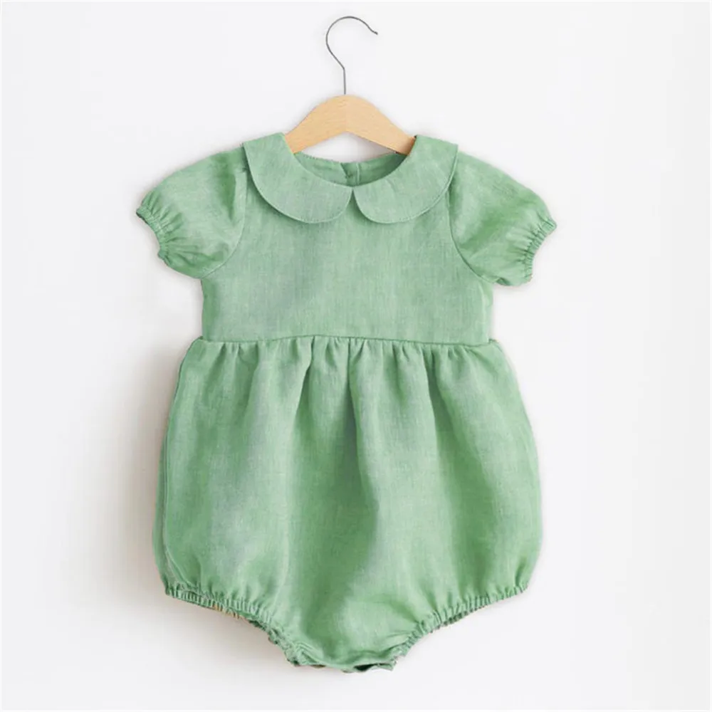Summer Baby Girl Jumpsuits Cotton Solid Color Short Sleeve Bodysuit Newborn Infant Costume