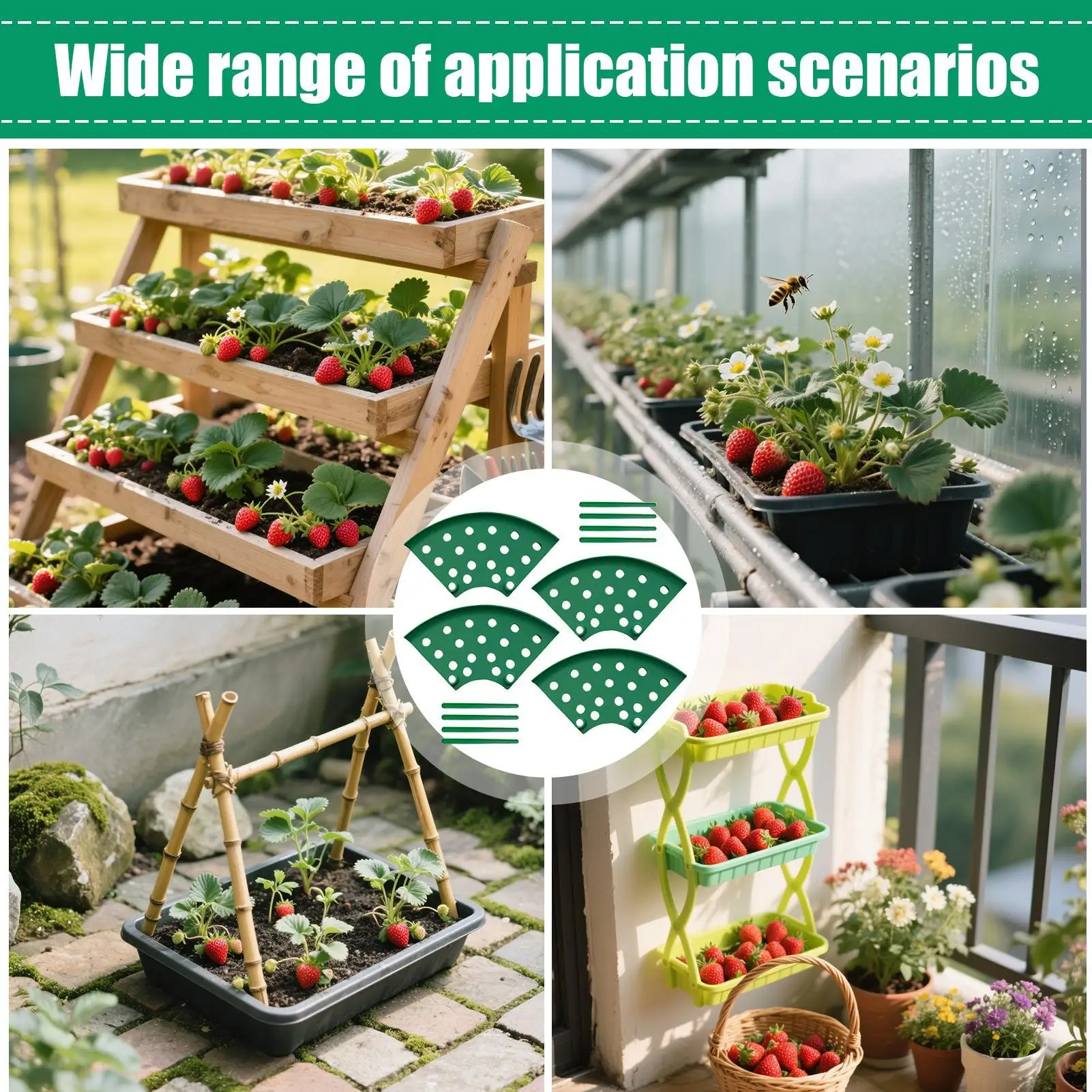 

Strawberry Holder Cradles for Garden 4 Piece Rack Support Growing Protector Cage Stand for Fruit Gardening Potted Planter