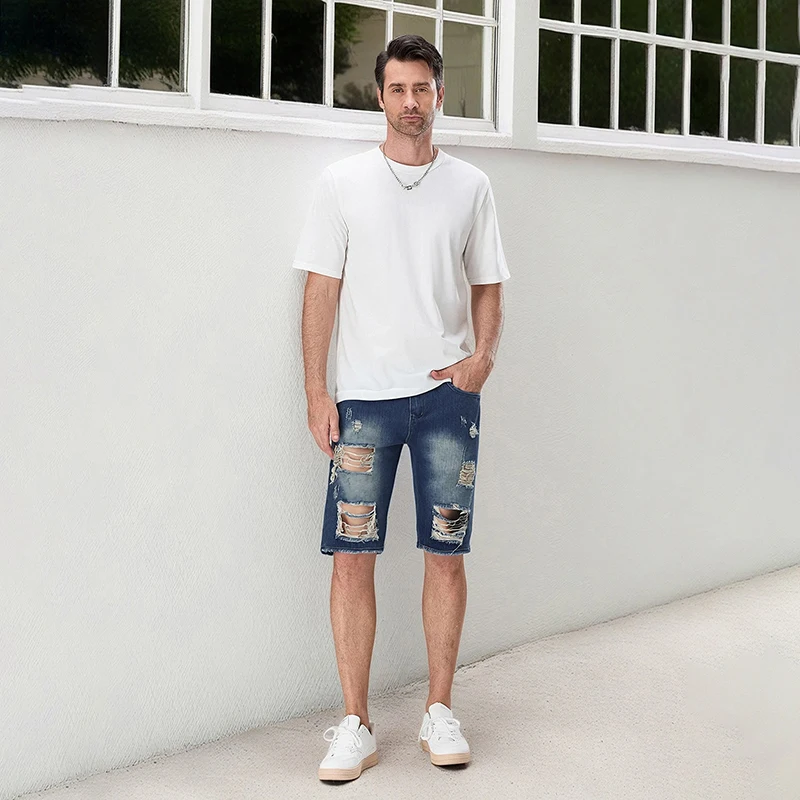 

Men s Distressed Denim Shorts Stylish Zipper Fly Button Closure Casual Shorts with Pockets for Summer Streetwear Fashion