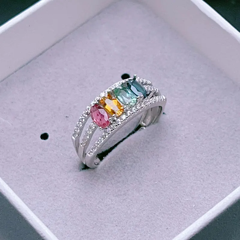 Customized natural Tourmaline ring 3mm * 5mm 1.2ct all color tourmaline ring for women 925 silver jewelry