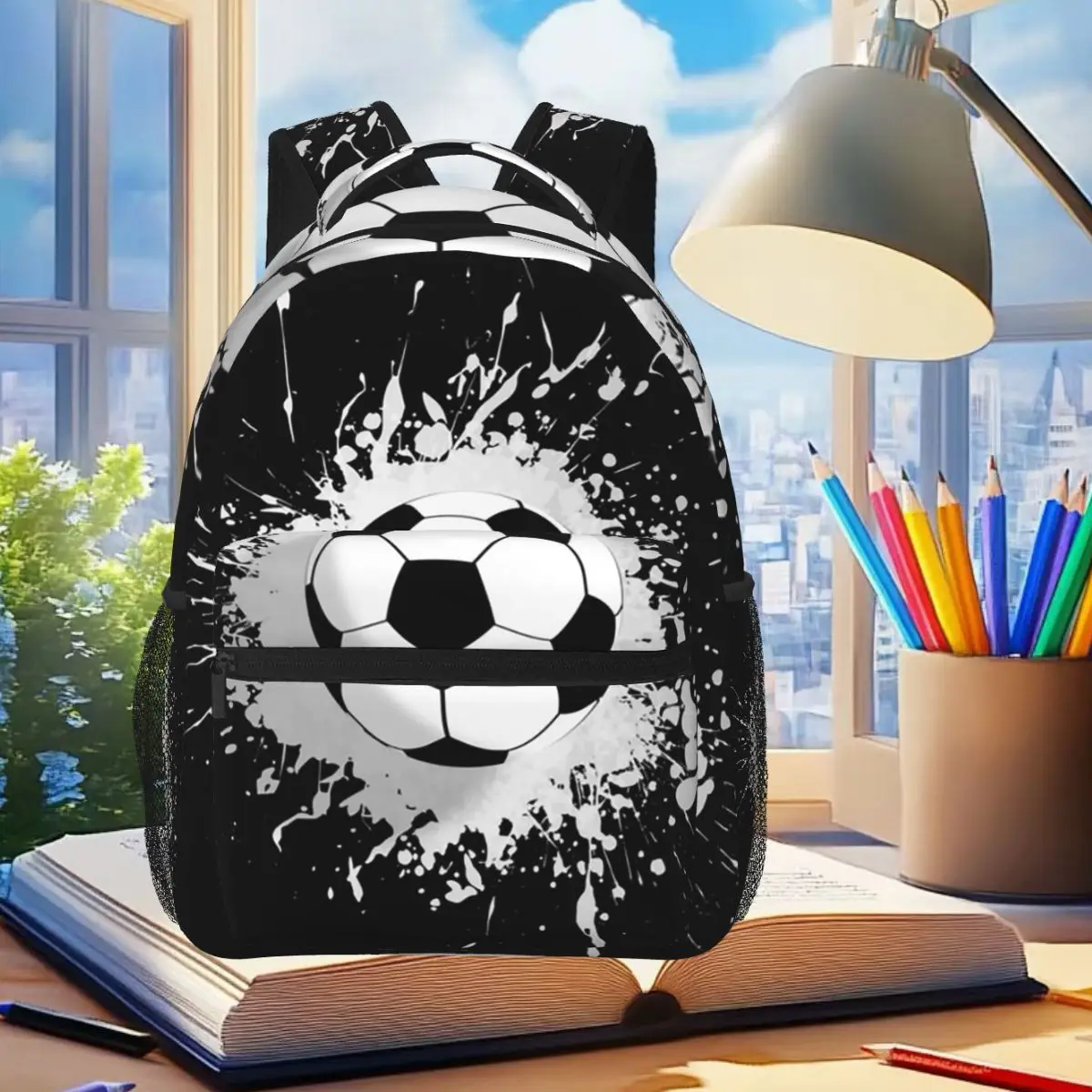 

Colour Soccer Splash Ink Football Art Watercolor Backpack Student Boys Girls BookBag Kids School Bag Laptop Shoulder Bags