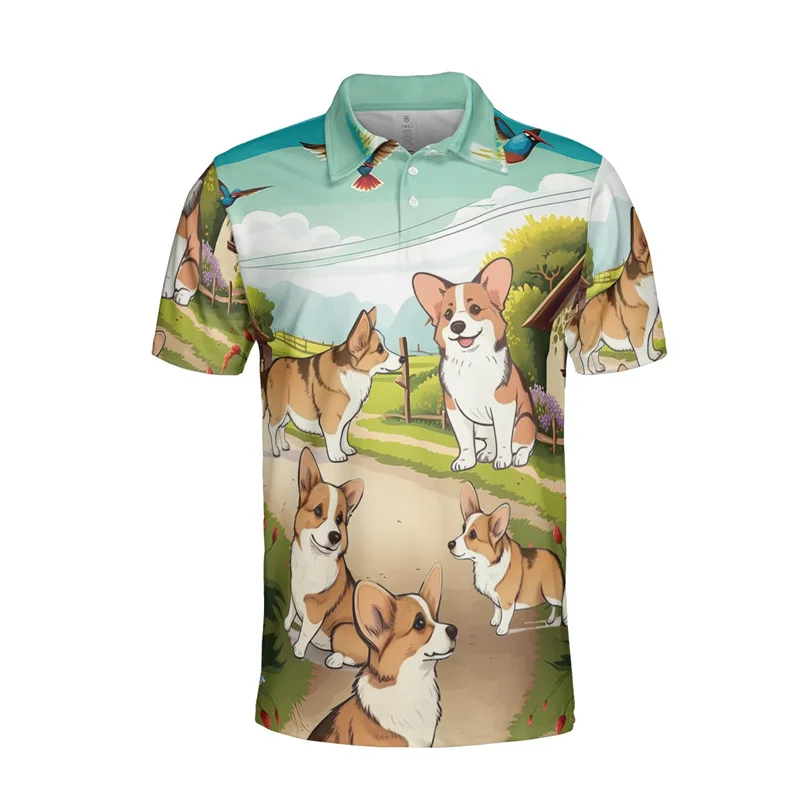 3D Printed Funny Welsh Corgi Polo Shirt For Men Animal Dog Pattern Tees Summer Hawaiian Fashion Short Sleeve Tops Lapel T-Shirts