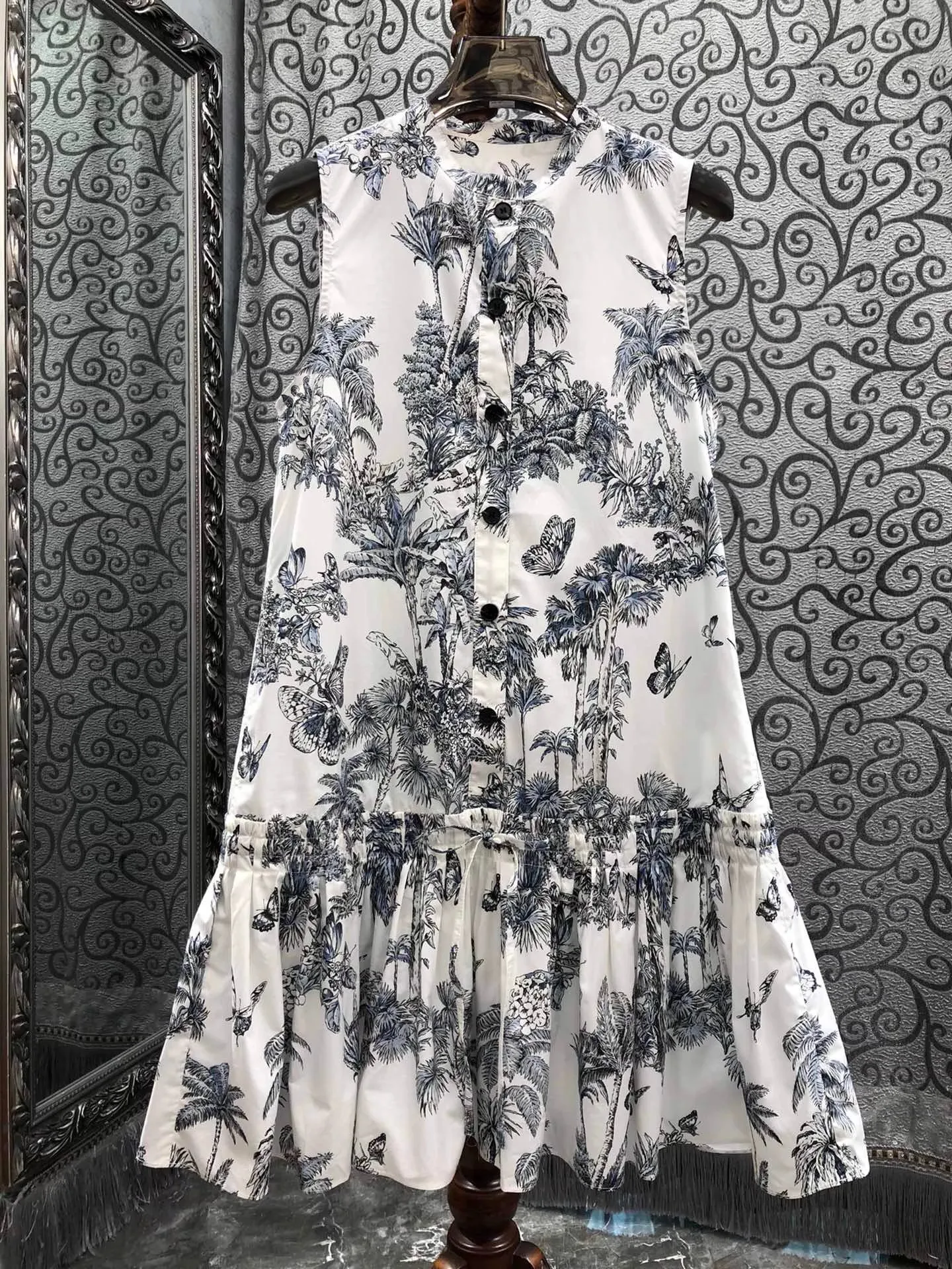 

Sweet Cute Dress 2025 Summer Fashion Style Lady Tropical Leaves Prints A-Line Cotton Slim Fit & Flare Dress Sexy Above Knee