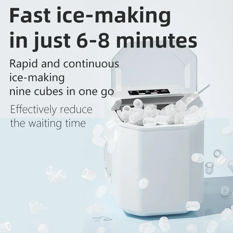 US Plug Mini Ice Maker Automatic Self-Cleaning Machine, Makes Large & Small Ice Cubes for Dorm Home