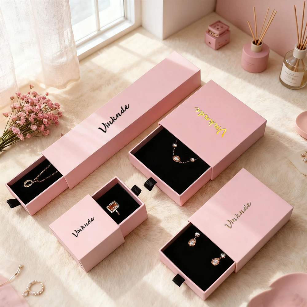 

Оптовая продажа, выдвижной ящик с логотипом, подарочная коробка для ювелирных изделий, ожерелье, кулон, серьги, кольца, упаковка, органайзер, коробки, дорожная упаковка