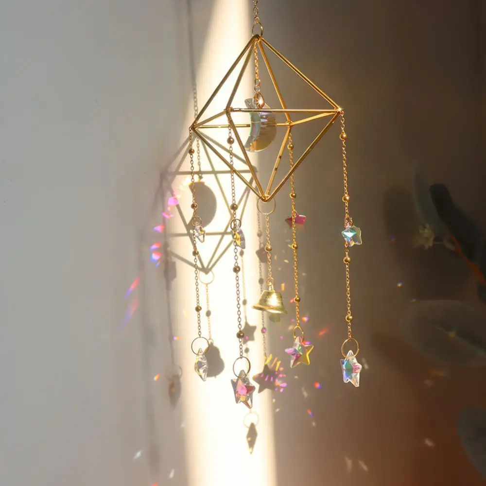 Glass Crystal Suncatcher Wind Chime Hanging Decoration Prism Pendant Rainbow Maker For Living Room Bedroom Balcony Indoor Art