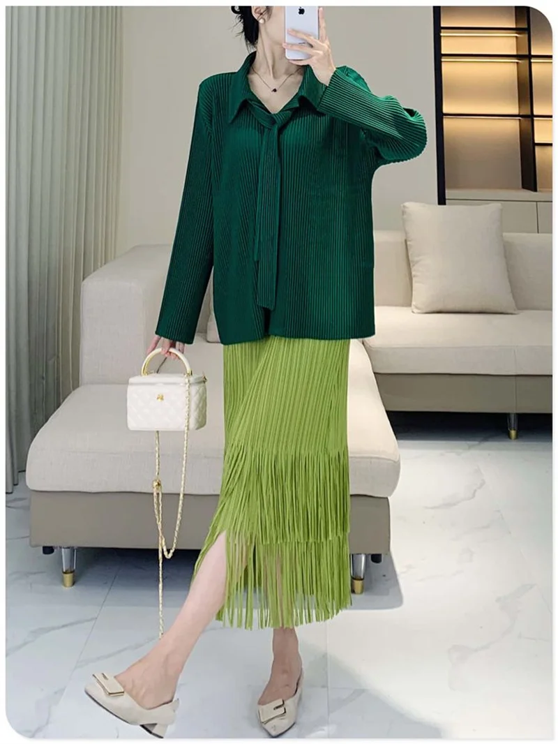 Nuevo en abrigos y chaquetas chaqueta de mujer Miyake moda camisa de diseño plisado de un solo pecho abrigo largo informal de otoño con temperamento