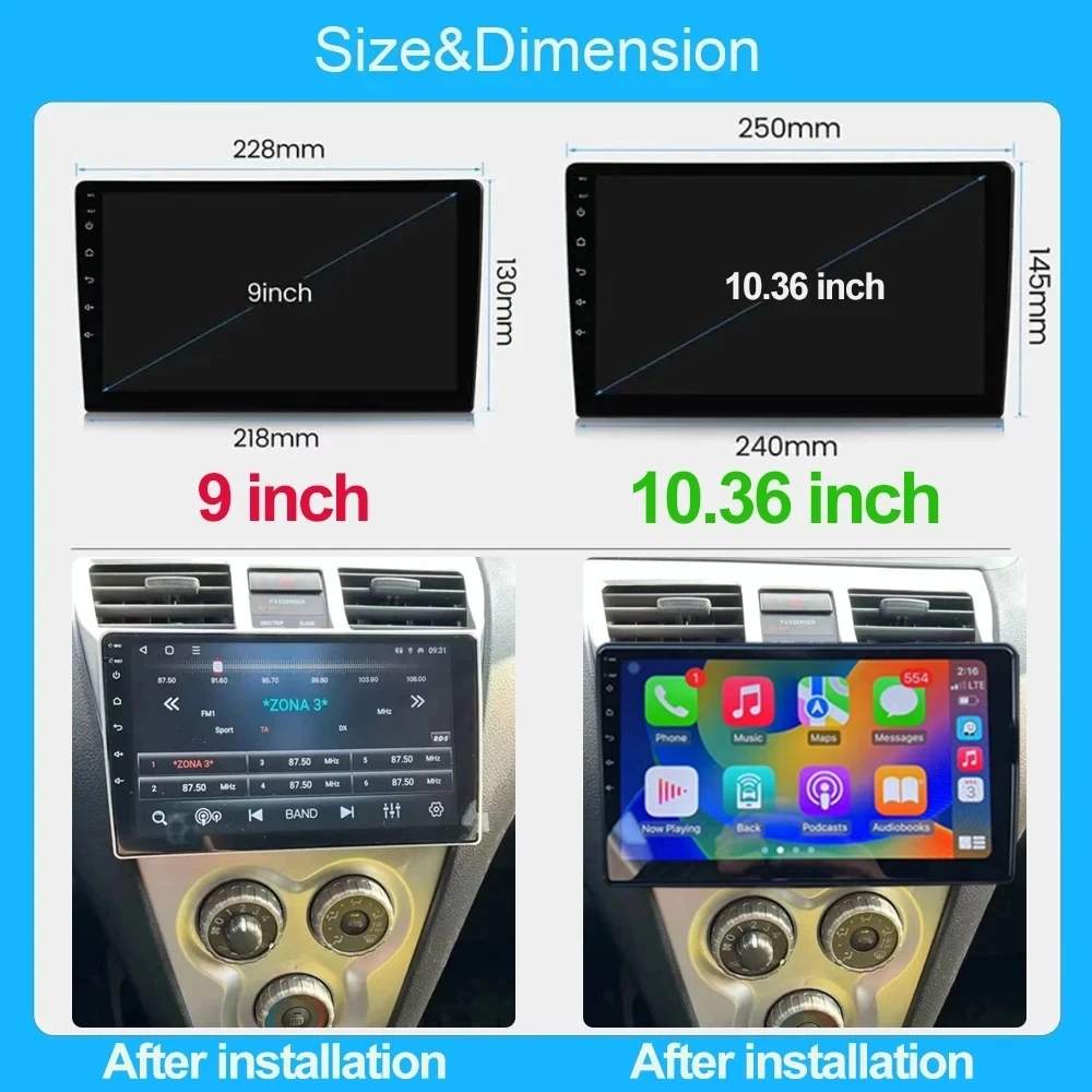 Car Stereo Radio For Toyota Vios Yaris 2007 2008-2012 9 Inch 2 Din Multimedia Video Player Android14 Auto Carplay GPS Navigation