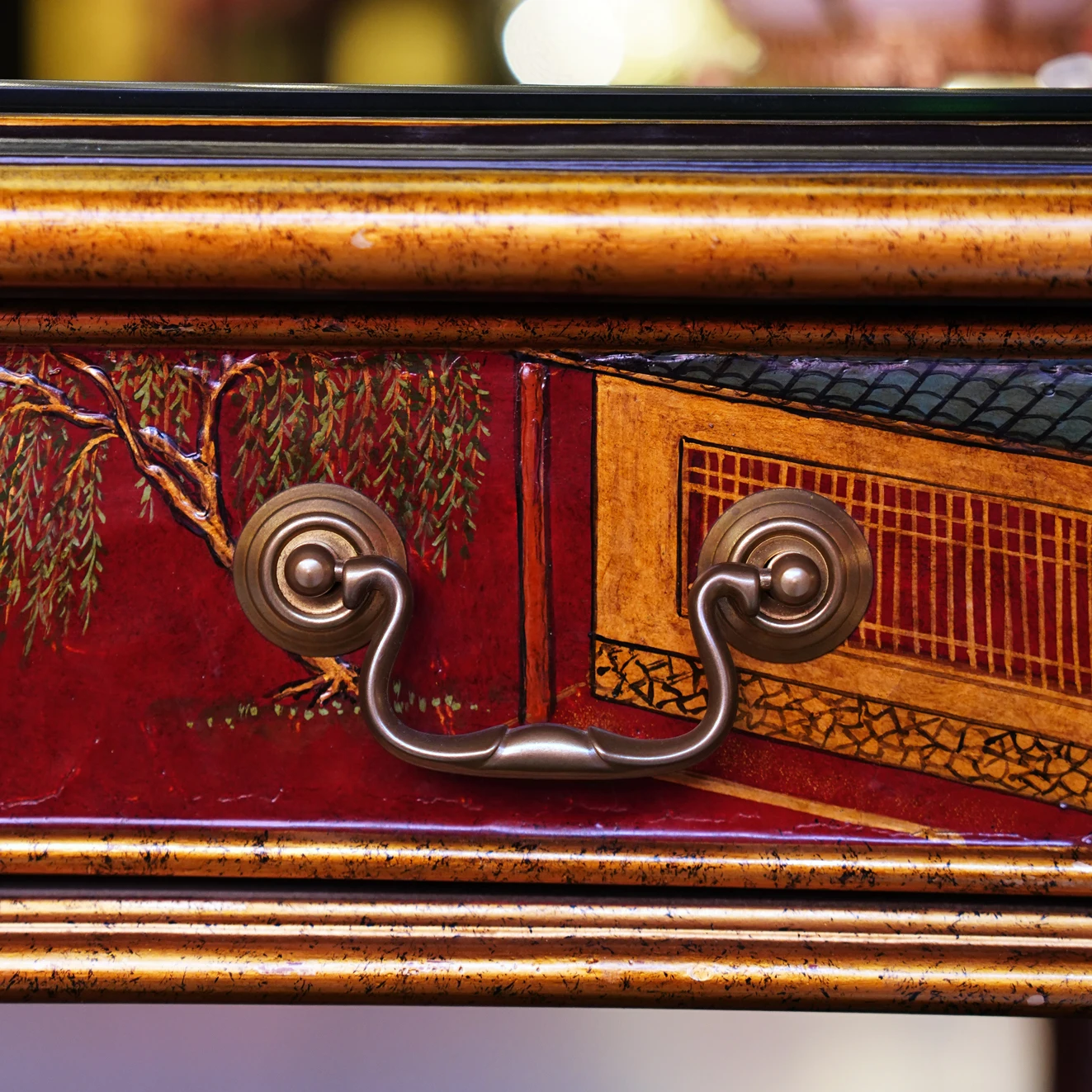 French style Chinese style cloth with cracked bottom hand-painted courtyard figure 160 * 65 * 81cm desk