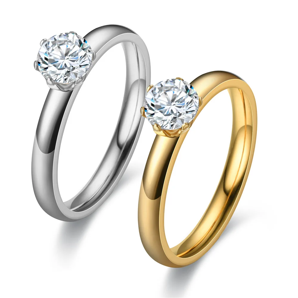 Simple Wedding Rings Zircon Couple Rings Stainless Steel for Men Women Wedding Engagement Charm Fashion Jewelry Wholesale
