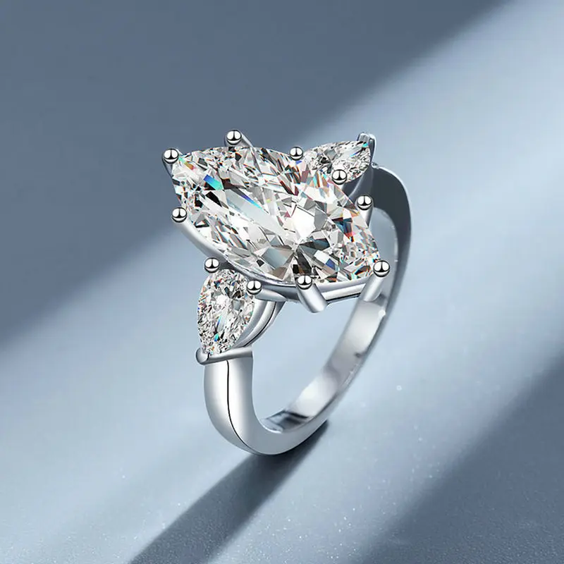 

Роскошное кольцо маркизы, женское кольцо с муассанитом 5 карат, платина PT950 — мигающий центральный камень маркизы 5 карат, полная аура, торговой центральная часть