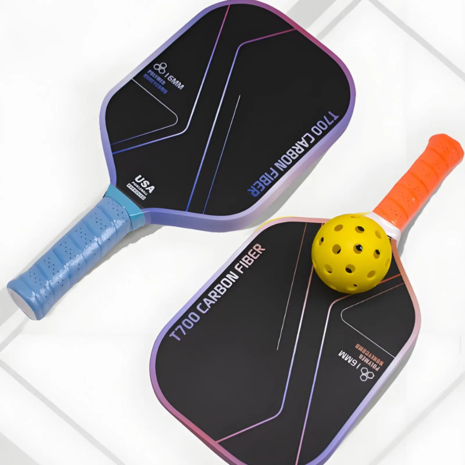 Plastic Hexagonal Interior Paddle Shock Absorbing Carbon Fiber Pickleball Paddle 16mm Pickleball Racket for Adults